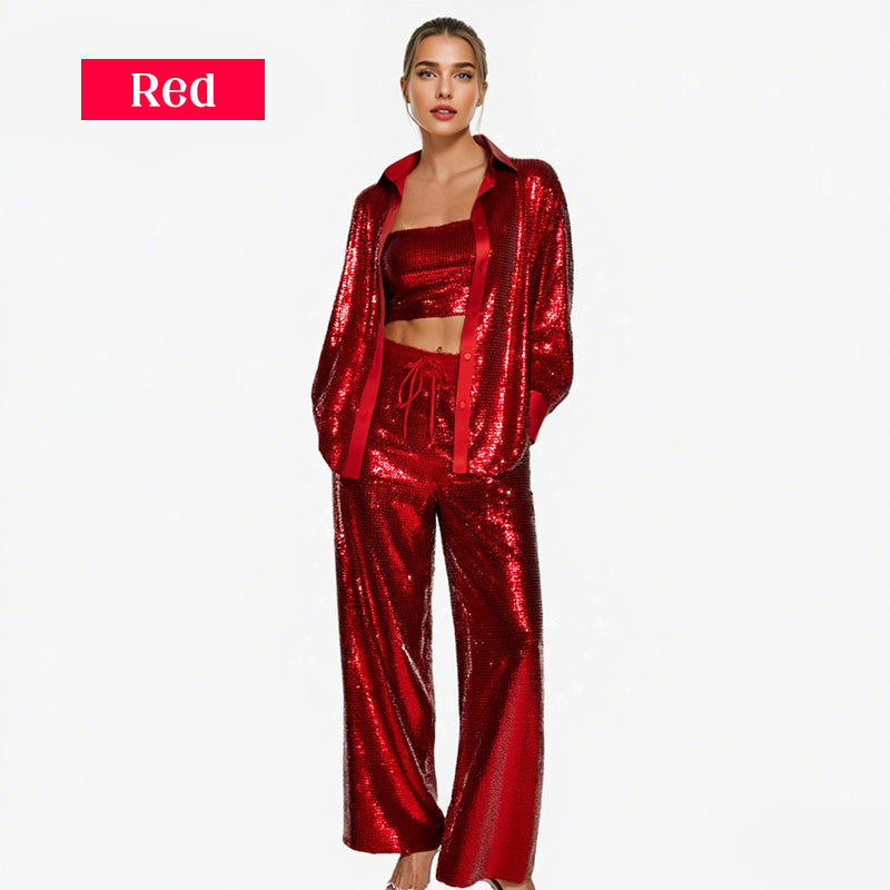 🌟2025 HOT SALE—50%OFF👠Must-Have for Shiny Partiest✨ Dazzling Blazer & Wide-Leg Pants, Stylish and Grand, Perfect for Parties!（The more you buy, the higher the discount）
