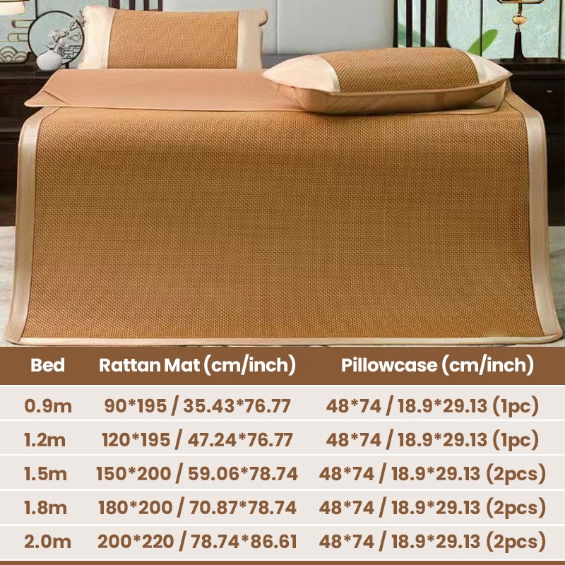 ❄️ Summer Ice Silk Rattan Mat Bed Sheet 3-piece Set ❄️