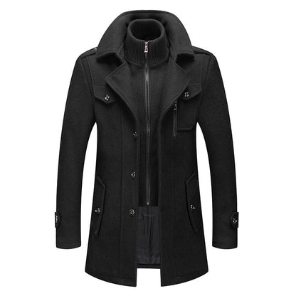 Men's Business Woolen Coat Fashion Double Neck Medium And Long Woolen Coat