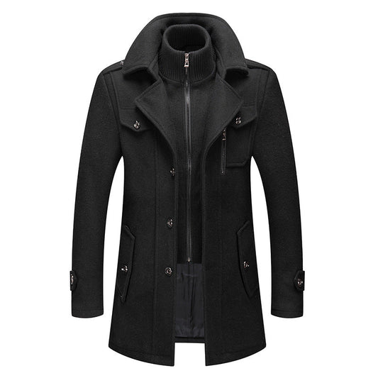 Men's Business Woolen Coat Fashion Double Neck Medium And Long Woolen Coat