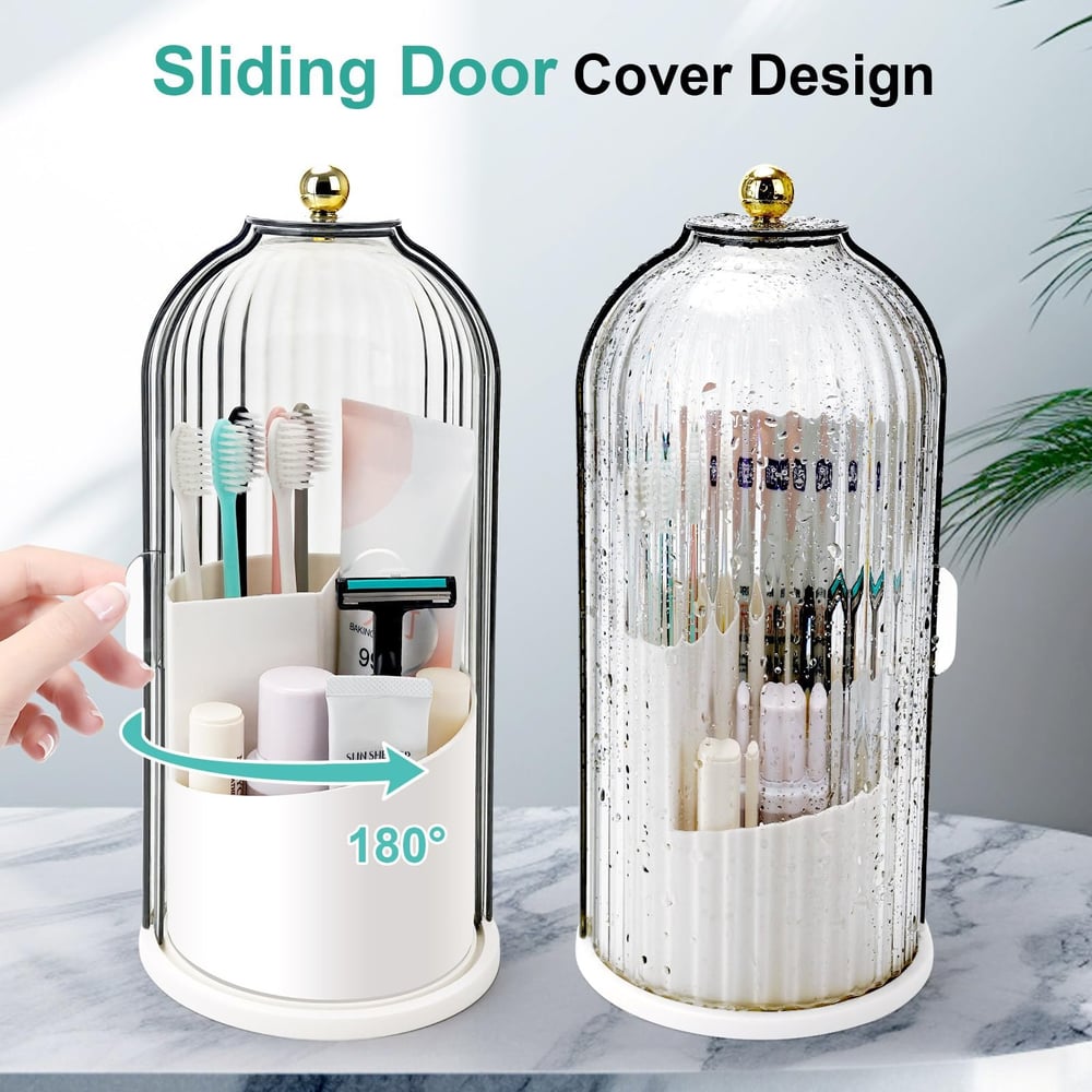 ⏳ Time-Limited Special ⏰🪥 Sliding Lid Toothbrush Organiser – 360° Spin, Dustproof & Space-Smart ✨