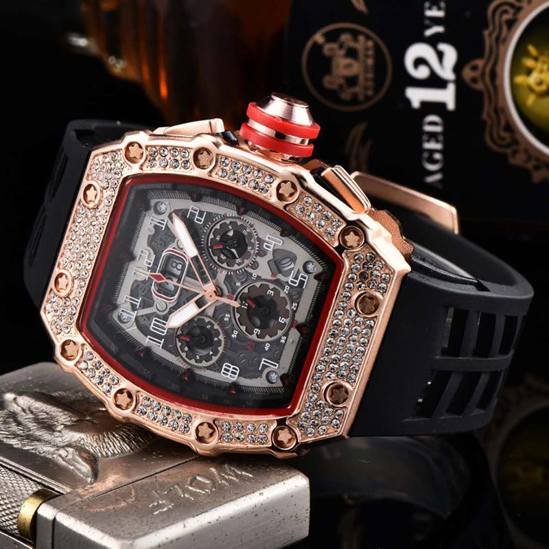 Men's Luxury barrel-shaped watch Rhinestone Embellished Watch