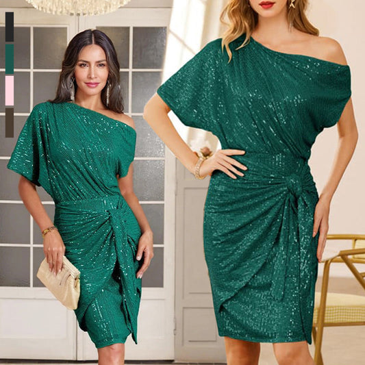 💃👠Hot Sales - 47% OFF🖤Sparkly One-Shoulder Ruched Dress✨