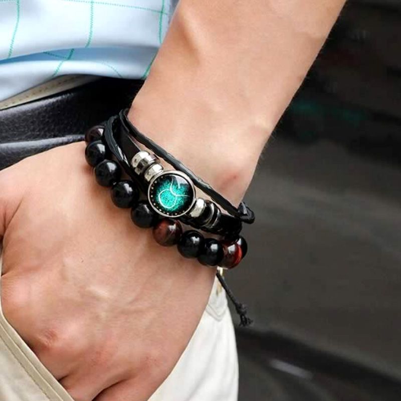 🎁Great Gift🌌Luminous 12 Constellations Bead Leather Woven Bracelet