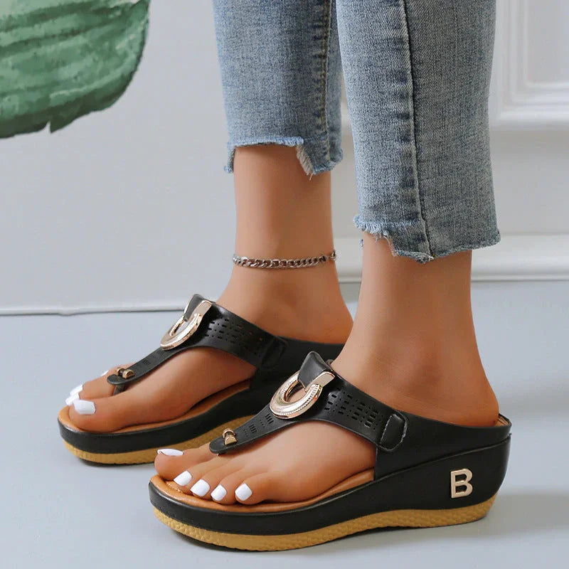 🌞Summer Hot Sale 🩴Women's Leather Wedge Slide Sandals-50% OFF