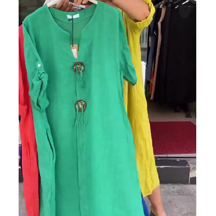 🎁Mother's Day 50% OFF👗Casual V-neck Cotton and Linen Dress