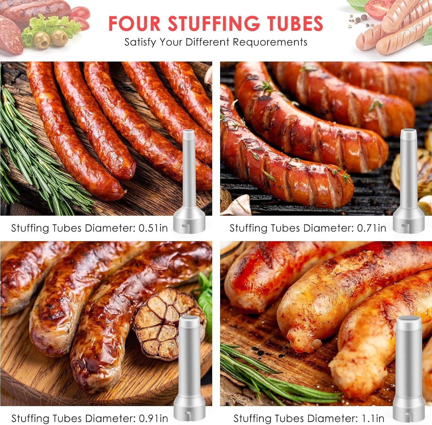🔥Last Day Promotion - 55% OFF - Sausage Stuffer with 4 Different Sizes Stuffing Tubes