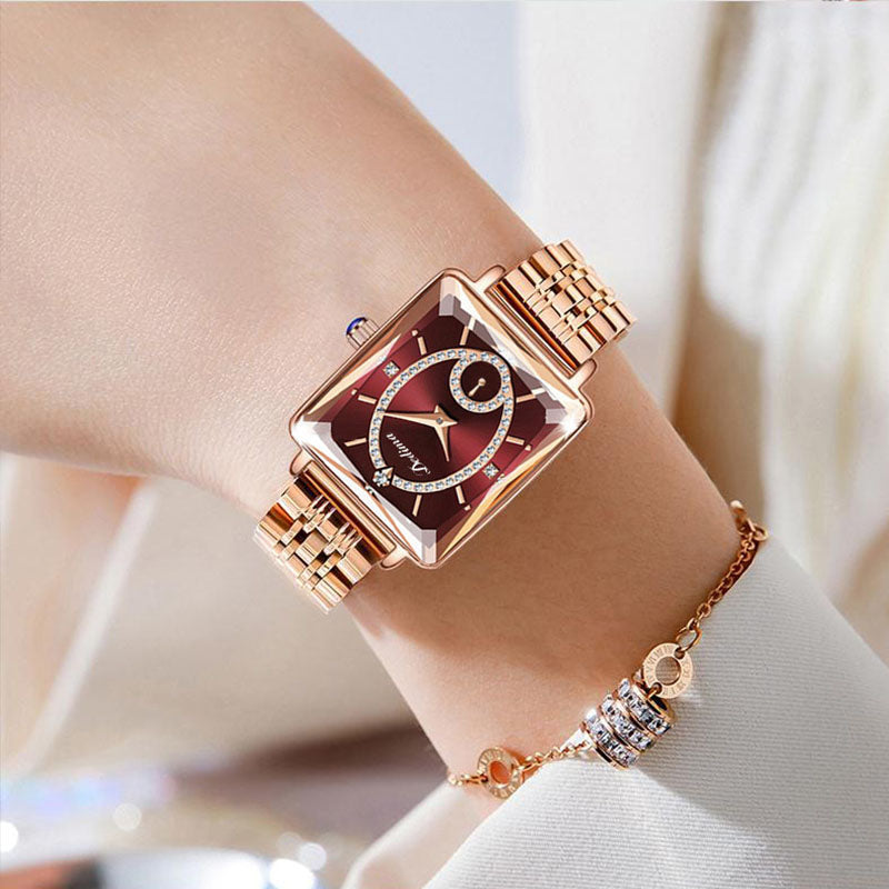 💎Fashion Square Ladies Rose Gold Diamond Watch