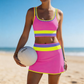 🌼Color Block Patchwork Nylon Sporty 3-Piece Bikini Set - High Waisted & Tummy Control Swimsuit👙🌈