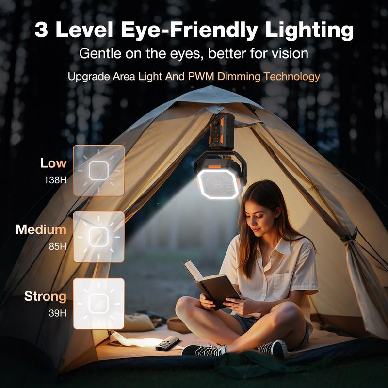 Camping Fan with Detachable Tripod, 30000mAh Rechargeable Fan with LED Lights & 270° Pivot,4 in 1 Cordless Camping Fan, Remote Control Shaking Head Desk Fan for Camping Tent Travel Bedroom Portable Motor summerwins