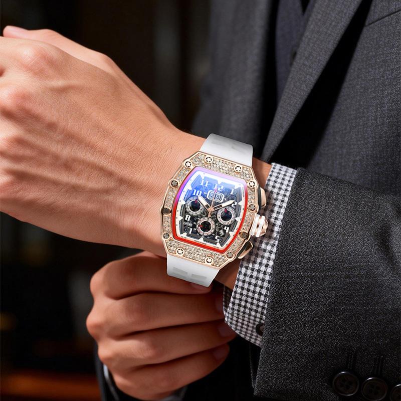Men's Luxury barrel-shaped watch Rhinestone Embellished Watch