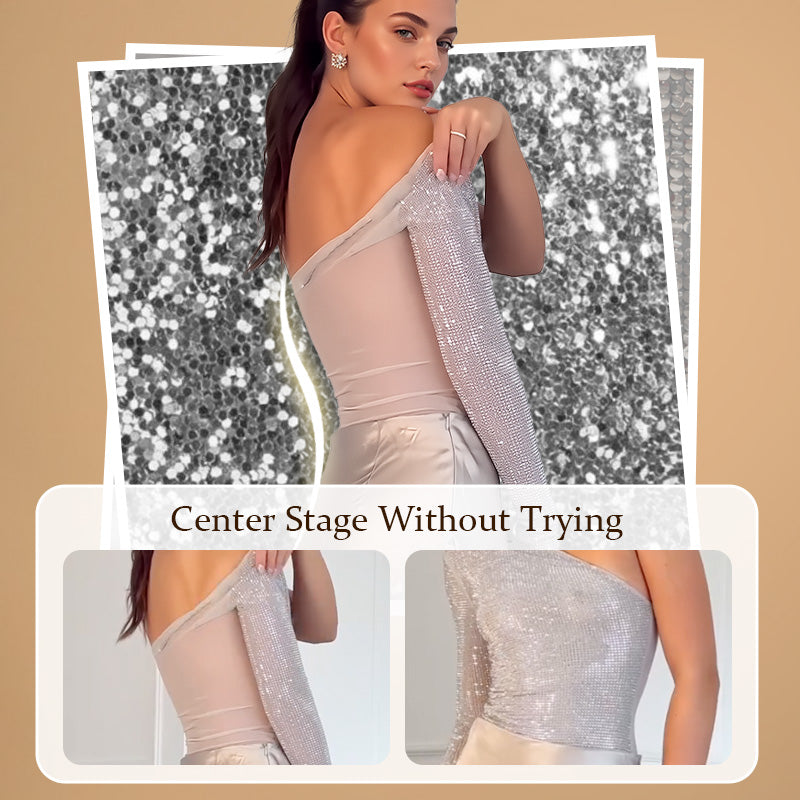 🎉👗The Summer Hot Sale 50% OFF 🛍️Women's One Shoulder Sequin Bodysuit