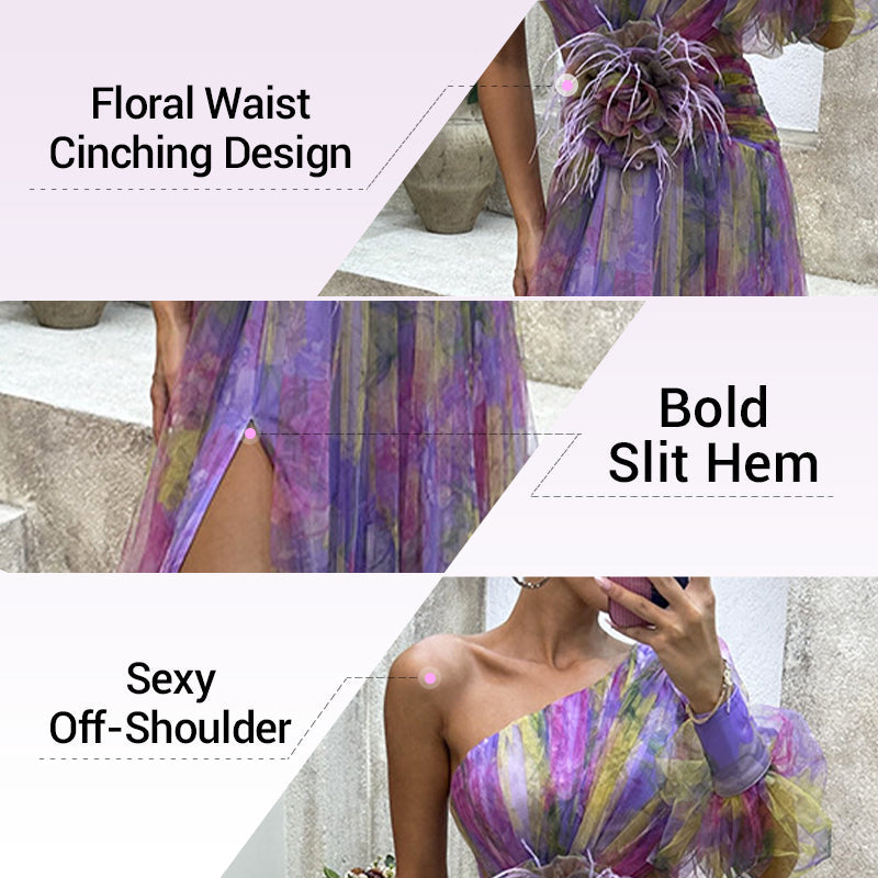 🎉🛍️Hot Promotion 55% OFF💃 Multicolor Asymmetric Party Dress With Flower Details