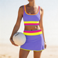 🌼Color Block Patchwork Nylon Sporty 3-Piece Bikini Set - High Waisted & Tummy Control Swimsuit👙🌈