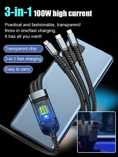 🔥Hot Sale 50% OFF⚡Transparent Luminous 3-in-1 Super Fast Charging Cable