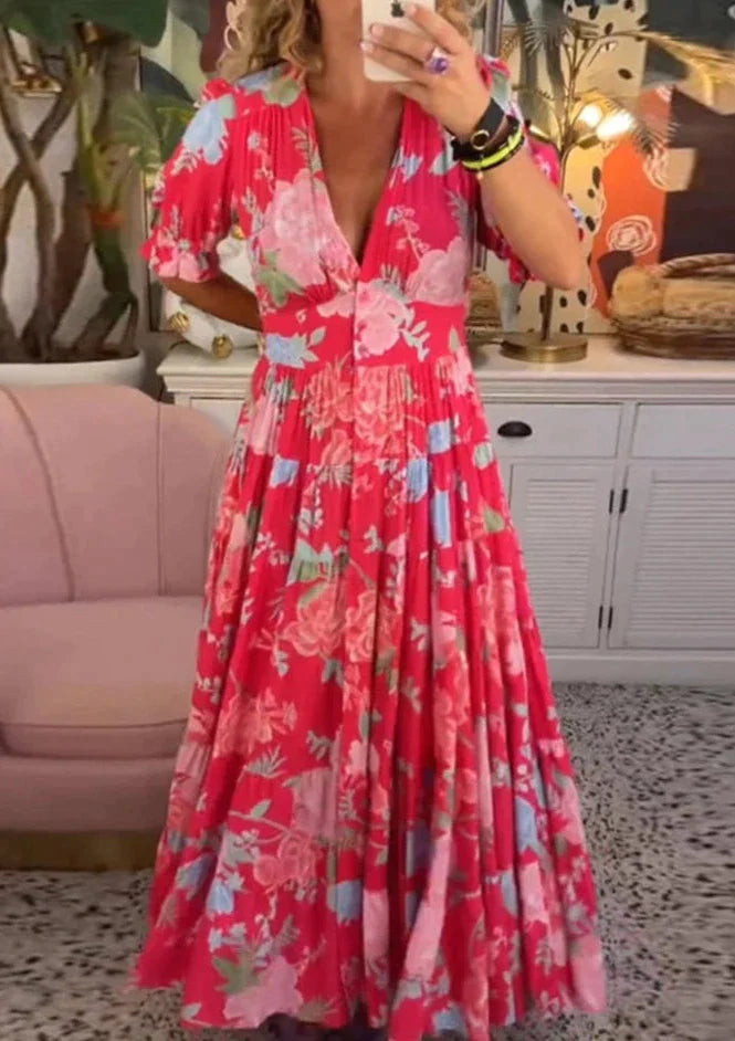 🌸SIZE:M-3XL💃V-neck Floral Loose Maxi Dress