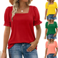 🍃Women's Casual Square Neck Smocked Sleeve T-Shirt(BUY 2✈️ Free shipping）