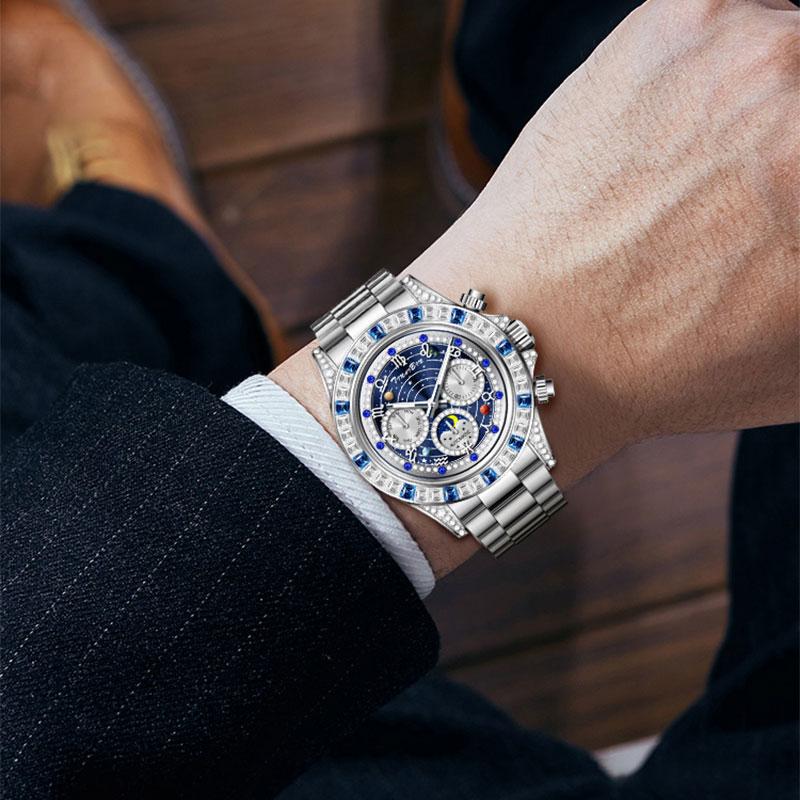 TINAIBIN Twelve Zodiac Signs & Starry Sky Diamond Automatic Skeleton Men's Watch