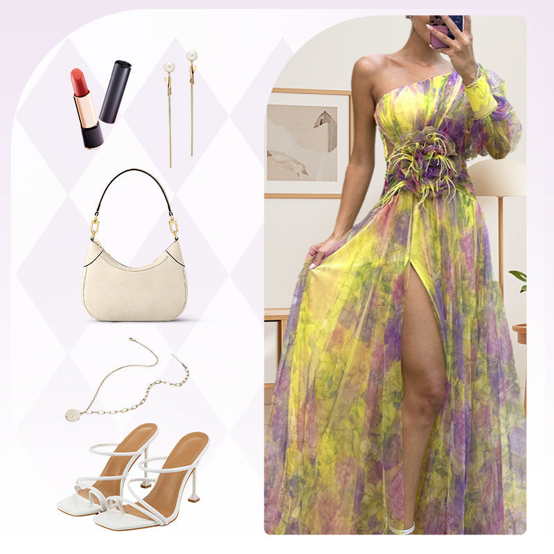 🎉🛍️Hot Promotion 55% OFF💃 Multicolor Asymmetric Party Dress With Flower Details