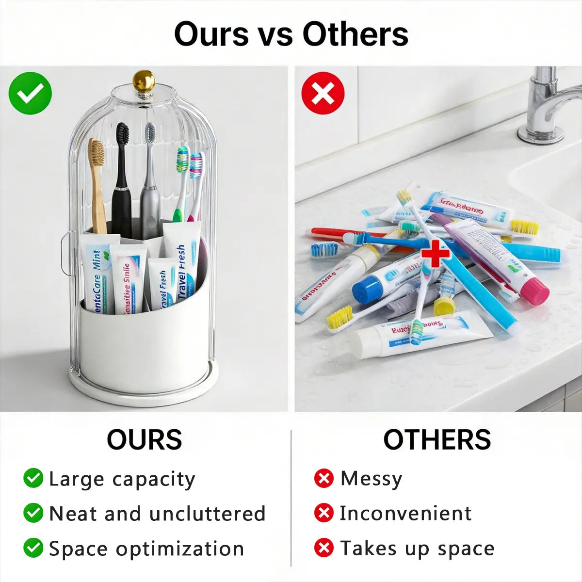 ⏳ Time-Limited Special ⏰🪥 Sliding Lid Toothbrush Organiser – 360° Spin, Dustproof & Space-Smart ✨