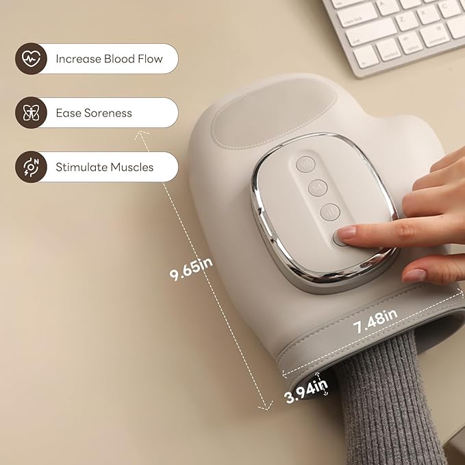 Portable Hand Massager with Heat & Compression, Wireless 3 Modes for Carpal Tunnel Relief