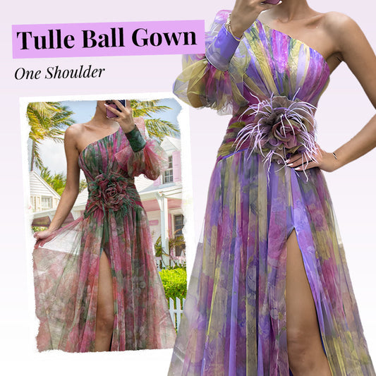 🎉🛍️Hot Promotion 55% OFF💃 Multicolor Asymmetric Party Dress With Flower Details