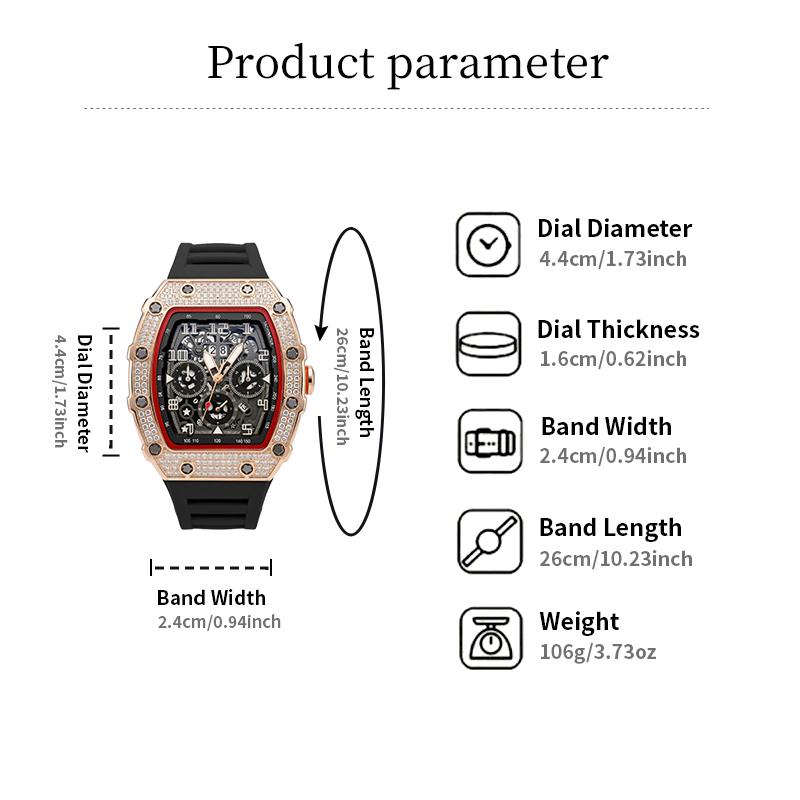 Men's Luxury barrel-shaped watch Rhinestone Embellished Watch