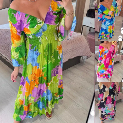 🎊Mother's Day Limited Time 50% OFF💃V-neck Floral Seaside Vacation Loose Dress