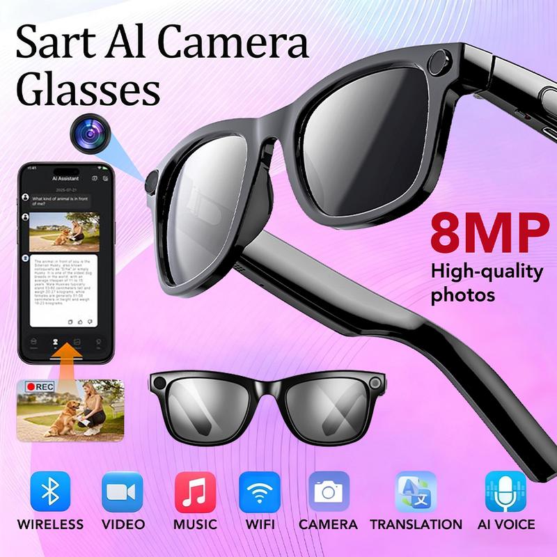 💎 50% OFF! 💎 Smart AI Camera Glasses with 8MP Photochromic Lenses ,Button Touch Adjustment for Travel Outdoor Adventures Hands-Free Photography 160+Languages Real-Time Translation Bluetooth Wireless Wearable Video Recording UV Protection