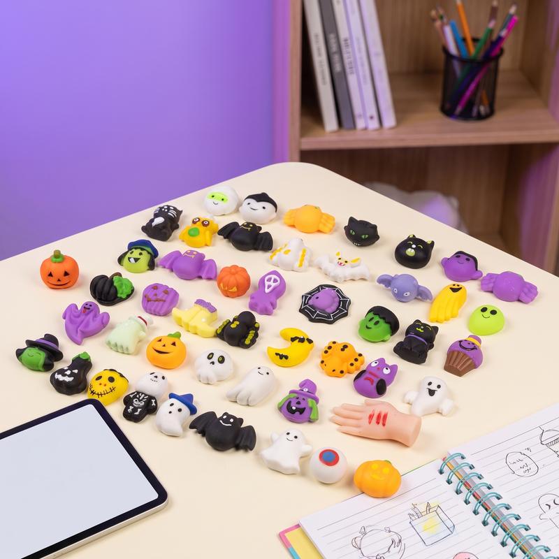 Halloween Squishies Stress Relief Toy Set, Classic Pumpkin/Ghost/Bat Shapes, Super Soft TPR Material with Elastic Squeeze Feel, Washable & Durable, Assorted 24 pcs for Party Favors, Classroom Rewards & Trick-or-Treat