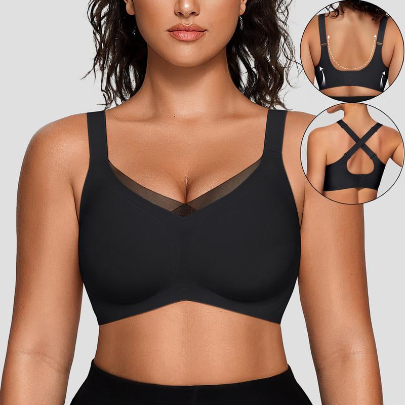 ✨Breathable and Not Stuffy😍Women's Wireless V-Neck Crossover Mesh Seamless Push-Up Bra
