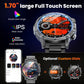 Men's military-style smartwatch with a 1,100-mAh battery, 1.7-inch AMOLED display, LED flashlight, IP68 water resistance, fitness watch with phone functionality, over 110 sport modes, heart rate and sleep tracking, compatible with iOS and Android