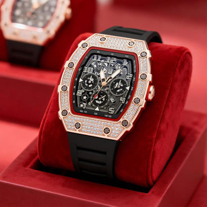 Men's Luxury barrel-shaped watch Rhinestone Embellished Watch