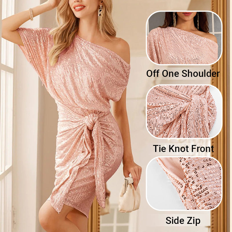 💃👠Hot Sales - 47% OFF🖤Sparkly One-Shoulder Ruched Dress✨