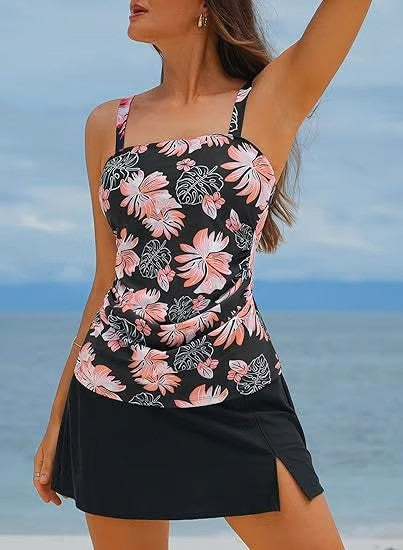🎉Summer Fashion Half Price Sale🩱Women Vintage Tummy Control Two Piece Tankini Swimsuits