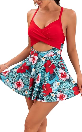 🏖️Essential for the beach🩱Women's Cutout One Piece Skirt Swimsuit