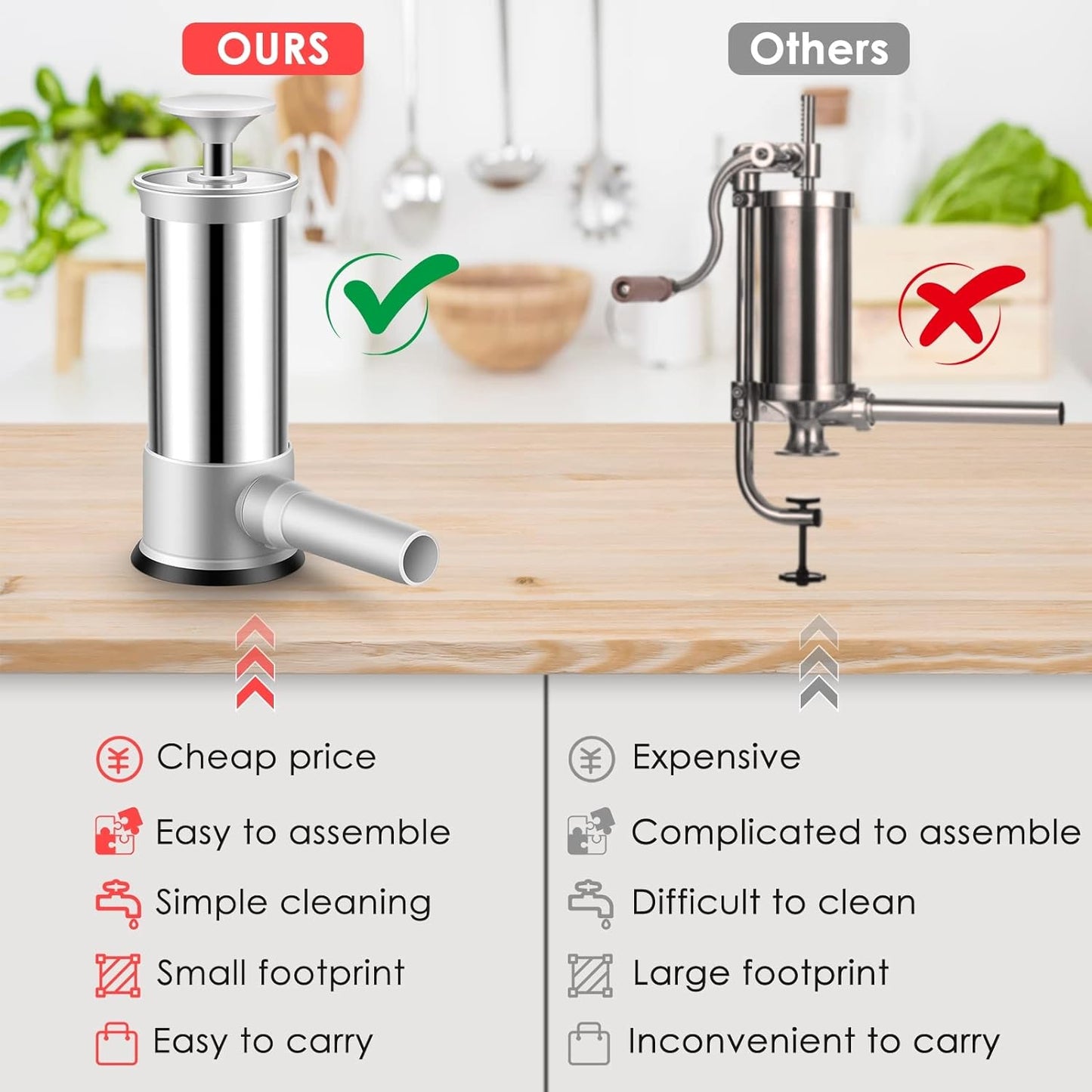🔥Last Day Promotion - 55% OFF - Sausage Stuffer with 4 Different Sizes Stuffing Tubes