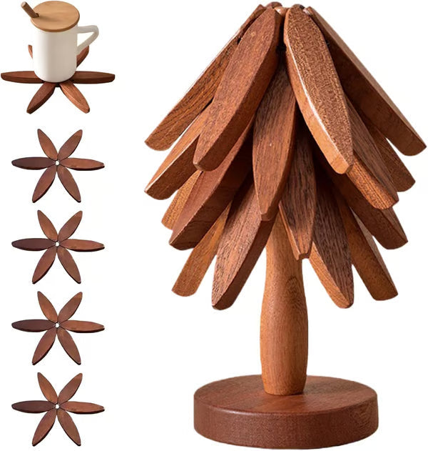 🎄 LIMITED‑TIME 50% OFF! 🔥 Natural Wooden Tree Trivets for Hot Dishes – Festive, Foldable, Durable ✨