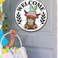 🐇 Easter Sale: 50% OFF！！💥Highland Cow Sign Interchangeable Welcome Sign with Magnet Detachable Hats Cute Cattle Hanging