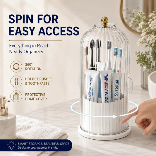 ⏳ Time-Limited Special ⏰🪥 Sliding Lid Toothbrush Organiser – 360° Spin, Dustproof & Space-Smart ✨