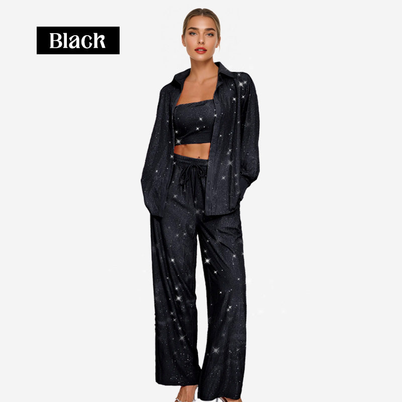 🌟2025 HOT SALE—50%OFF👠Must-Have for Shiny Partiest✨ Dazzling Blazer & Wide-Leg Pants, Stylish and Grand, Perfect for Parties!（The more you buy, the higher the discount）