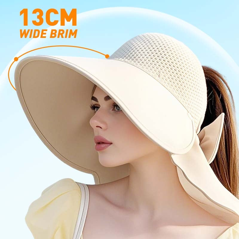 🌞Summer Sun Protection Essentials 👒Large-brim Hollow Sunscreen Hat with Removable Neck Shawl