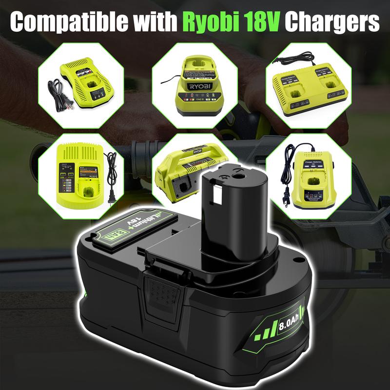 8000MAh Replacement Ryobi 18V Batteries with Indicator Light