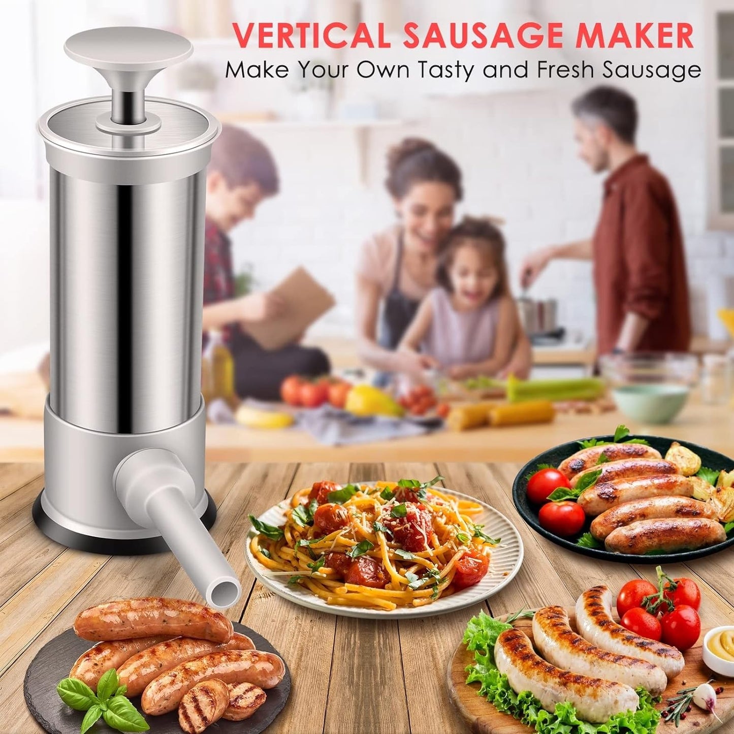 🔥Last Day Promotion - 55% OFF - Sausage Stuffer with 4 Different Sizes Stuffing Tubes