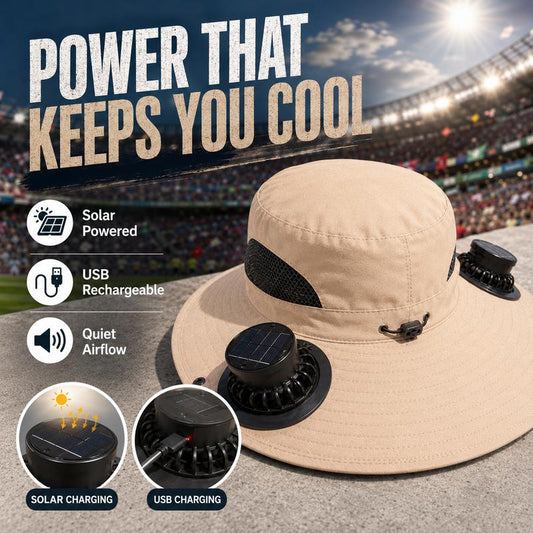 Summer Cooling Fan Hat – Football Viewing USB Rechargeable Bucket Cap with Built-in Air Circulation Fan, Sun Protection for Hiking, Fishing, Camping, Beach, Travel & Outdoor Adventures