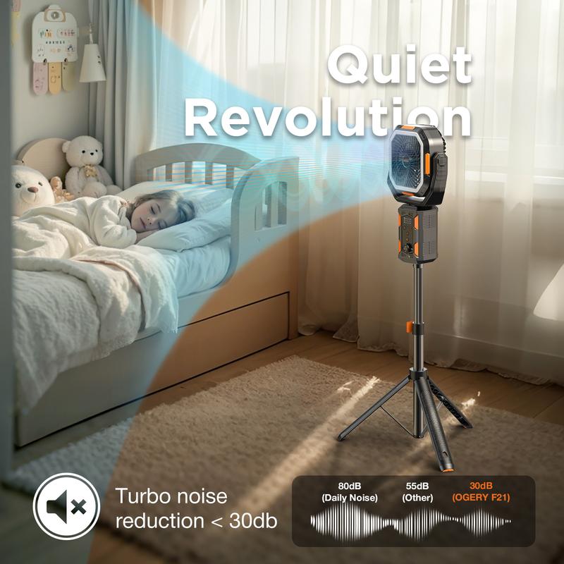 Camping Fan with Detachable Tripod, 30000mAh Rechargeable Fan with LED Lights & 270° Pivot,4 in 1 Cordless Camping Fan, Remote Control Shaking Head Desk Fan for Camping Tent Travel Bedroom Portable Motor summerwins