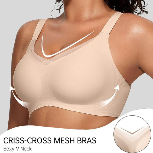 ✨Breathable and Not Stuffy😍Women's Wireless V-Neck Crossover Mesh Seamless Push-Up Bra