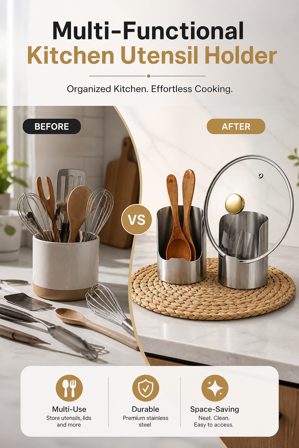 🍳 50% OFF NOW! 🧺 Multi‑Functional Kitchen Utensil Holder – Stainless steel, space-saving & sturdy – Keeps countertops tidy & organized ✨