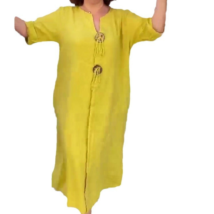 🎁Mother's Day 50% OFF👗Casual V-neck Cotton and Linen Dress
