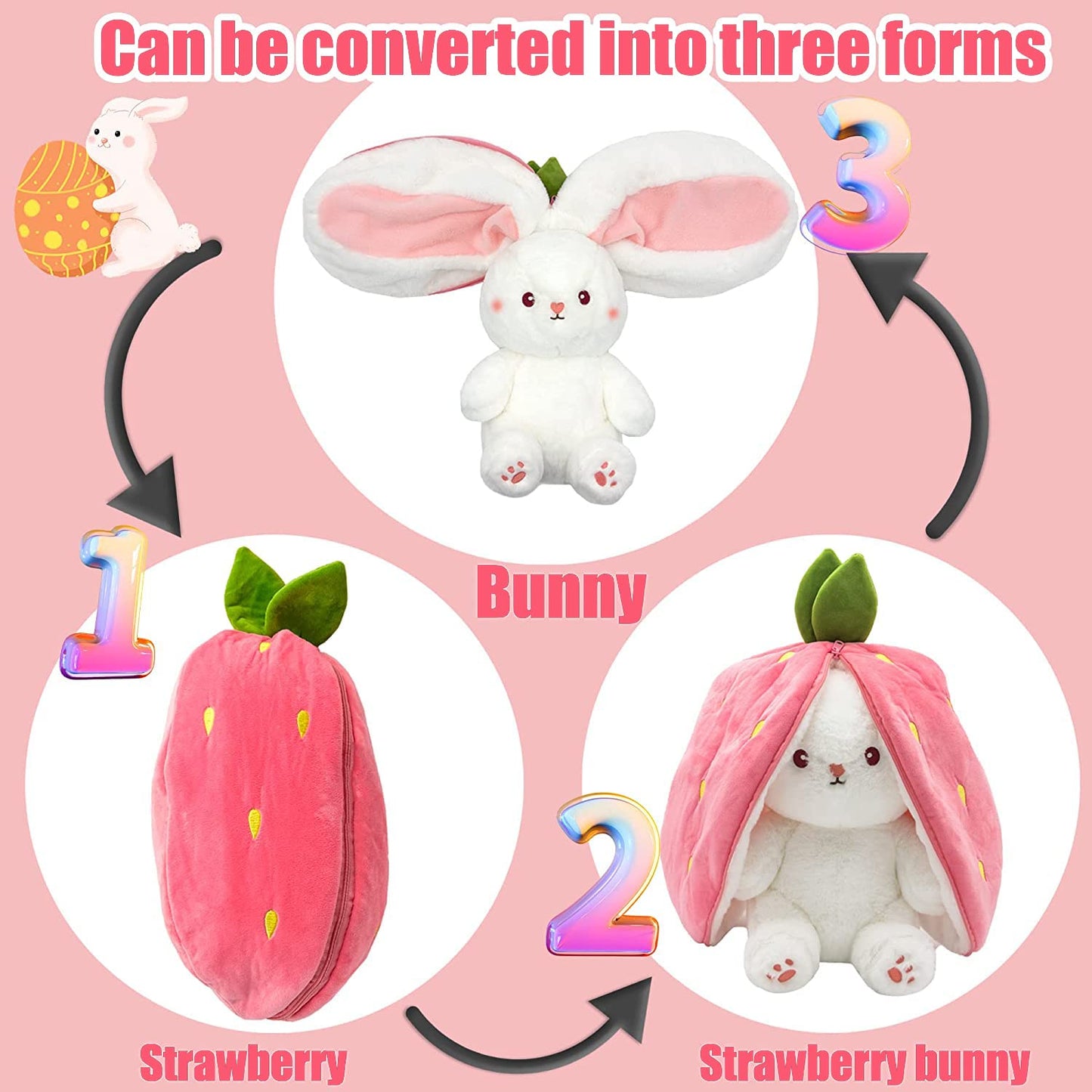 🍓 Hot Sale 50% OFF🍓Easter Day Strawberry Bunny Transformed into Little Rabbit🎀 Fruit Doll Plush Toy🐰